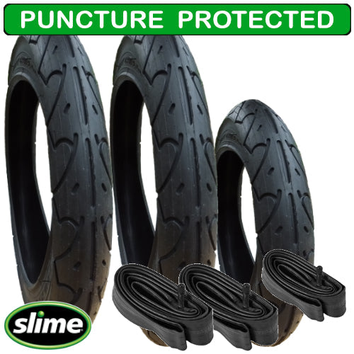 Hauck Runner replacement tyres and inner tubes - 16 inch 12 inch - Set of 3 - with Slime Protection