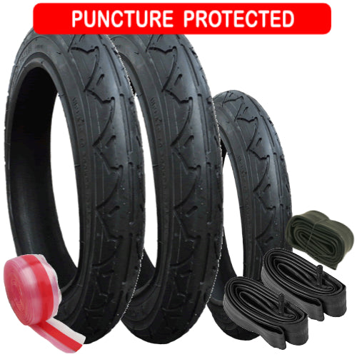 Graco Relay replacement tyres and inner tubes - 16 inch/12 inch - Set of 3 - Puncture Protected