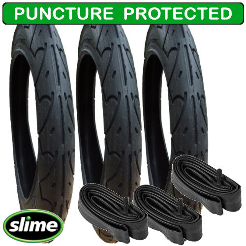 Running Buggy, Jogger replacement tyres and inner tubes - 16 inch - set of 3 - with Slime Protection
