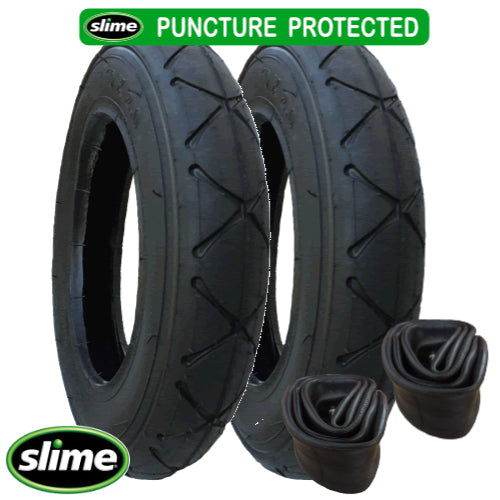 Replacement tyres size 10 x 2.0 plus inner tubes - set of 2 - with Slime Protection