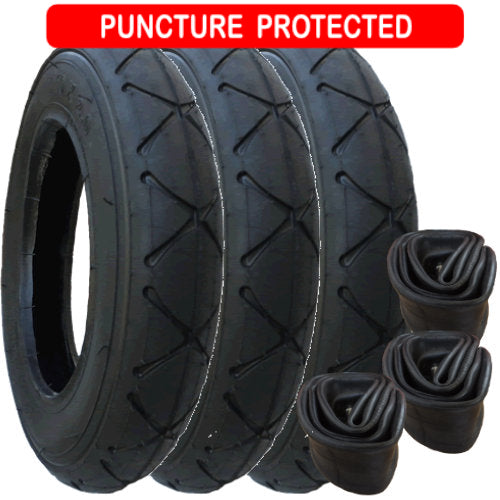 Replacement tyres size 10 x 2.0 plus inner tubes - set of 3 - Puncture Protected