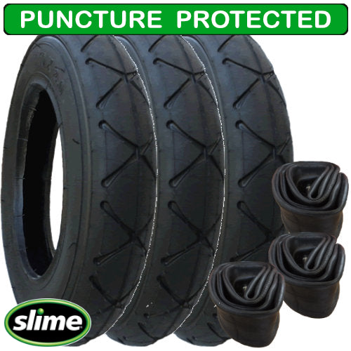 Replacement tyres size 10 x 2.0 plus inner tubes - set of 3 - with Slime Protection