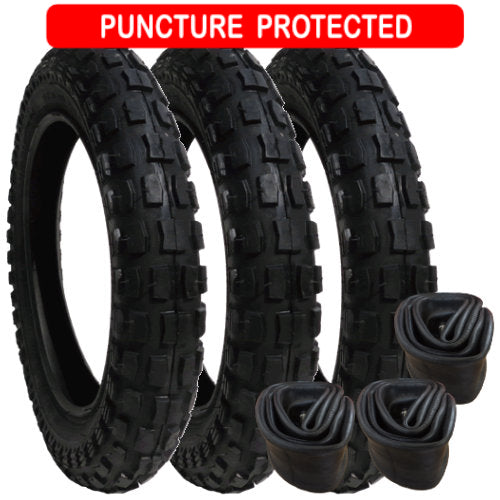 Replacement Tyres and Inner Tubes - set of 3 - Heavy Duty - Puncture Protected - size 121/2 x 21/4